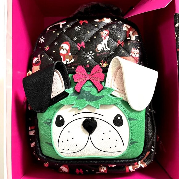 NWT Betsey Johnson 2pc Christmas Puppy Backpack & Card Case Gift Set Boxed Xmas